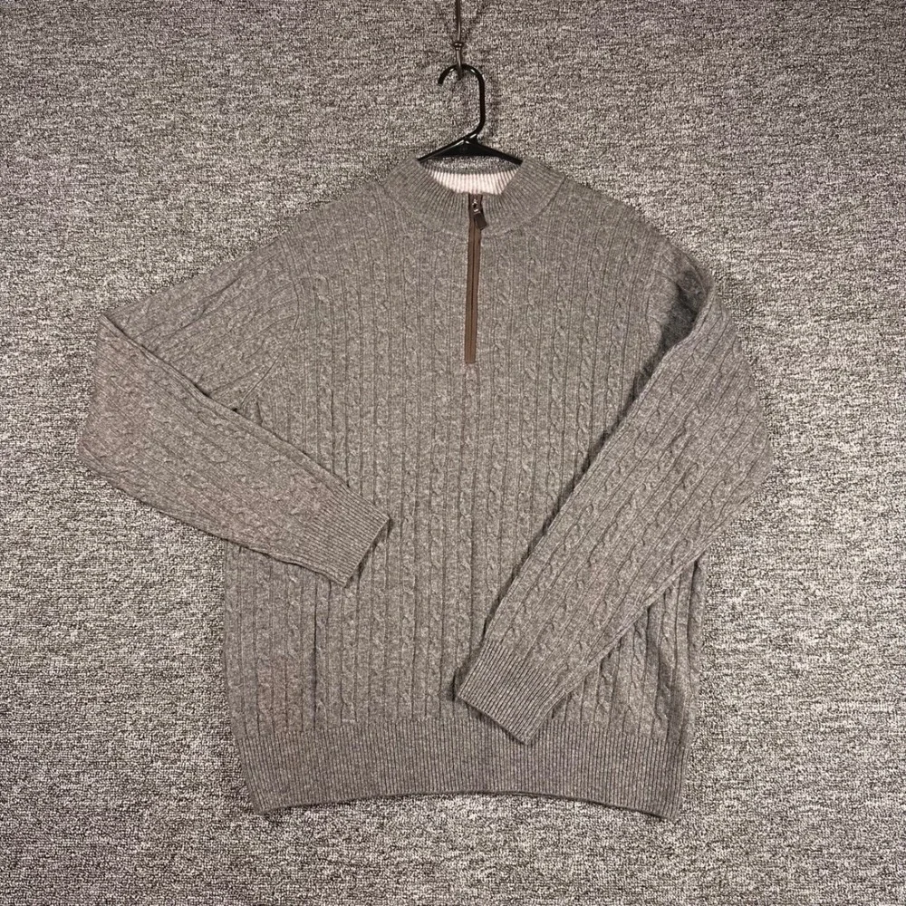 Peter Millar Crown Fleece Gray Wool Yak Cashmere Cable Knit 1/4 Zip Sweater L